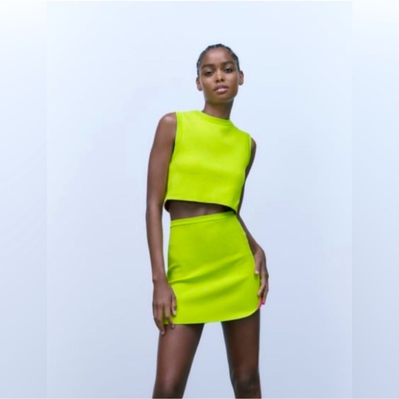 Zara Tops - NWT Zara Matching Set Tank Top And Skirt Lime Green Women’s Size Small
